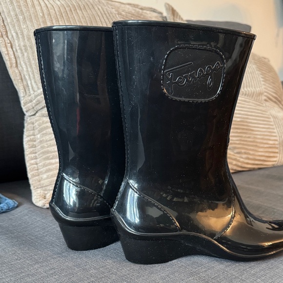 Salvatore Ferragamo Shiny Black Women's Rain Boots - Picture 1 of 5